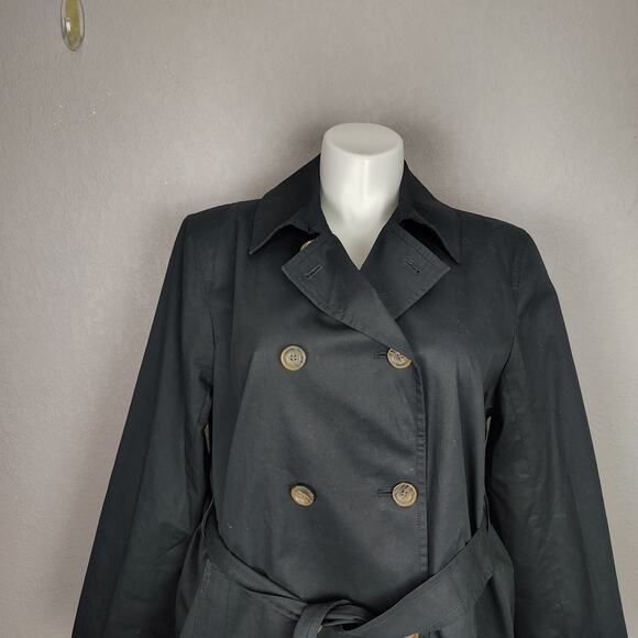 J.Crew Factory Black Double-Breasted Trench Cotton Coat BO622 Belted Classic 18 - Picture 9 of 14